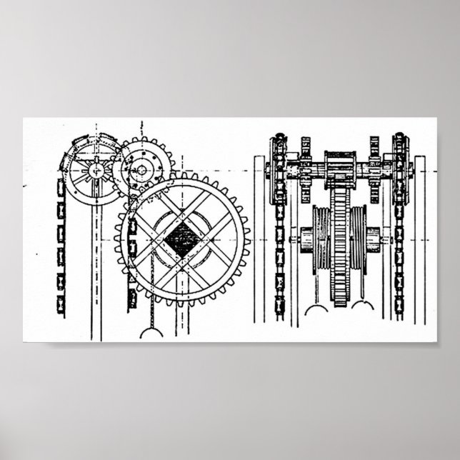 Gears Diagram Black and White Poster (Framsidan)