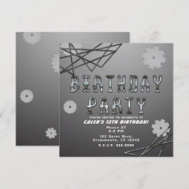 Gears Robot Futistisk Kul Rolig Födelsedagsfest Inbjudningar