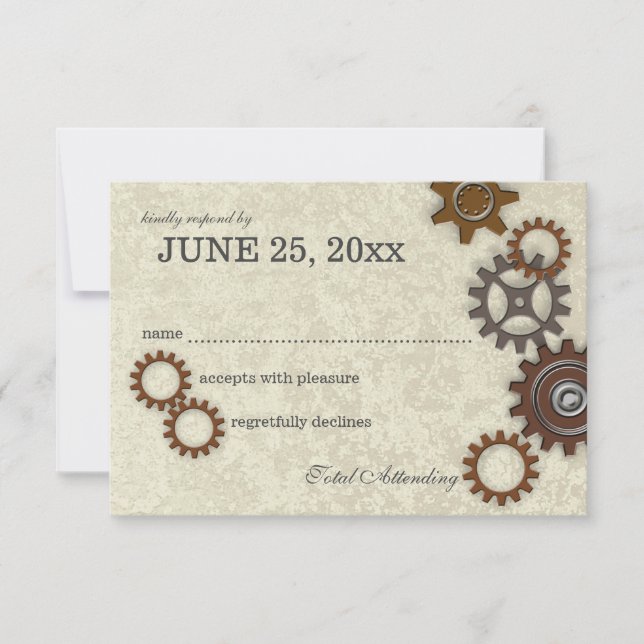 Gears Rustic Industrial Bröllop Response OSA Kort (Framsida)