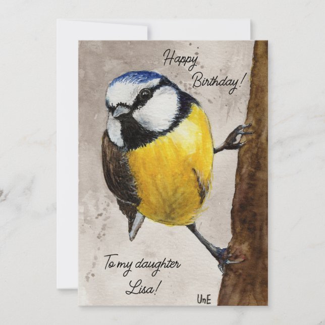 Geburtstag Karte mit Aquarell Blaumeise (Framsida)