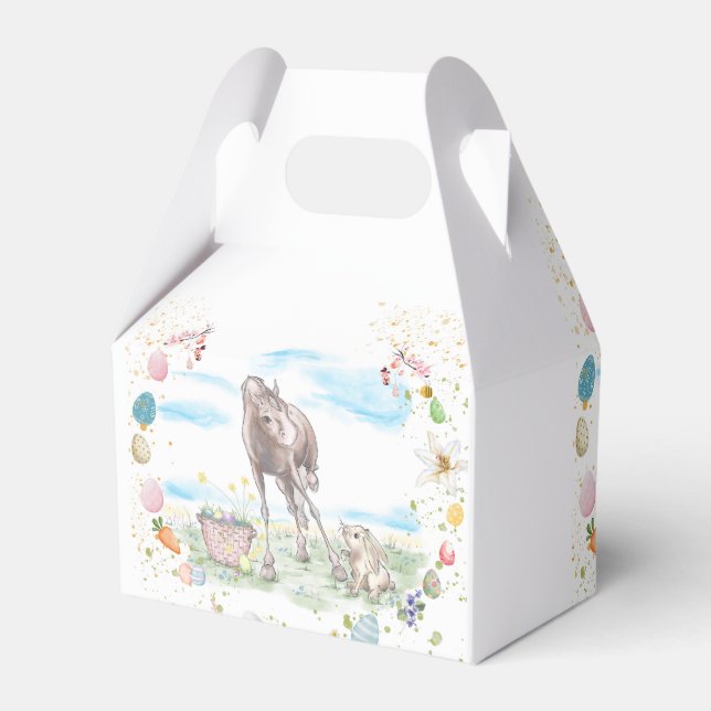 Gechenkverpackung Ostermotiv mit Pferd und Hase Presentaskar (Baksidan Sidan)