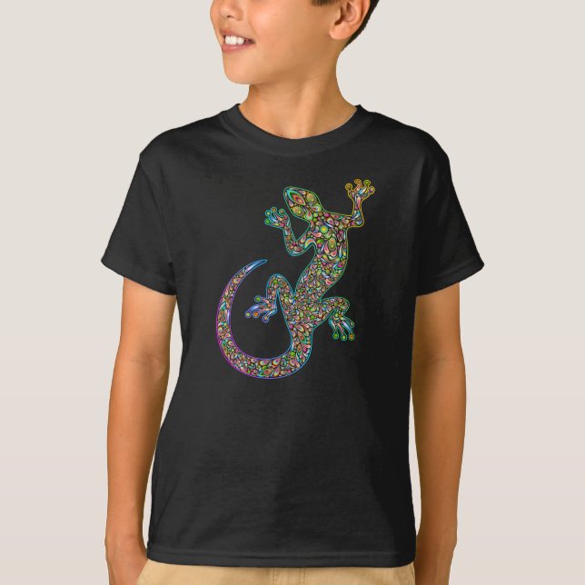 Geck Gecko Psychedelic Design T-shirt (Framsida)