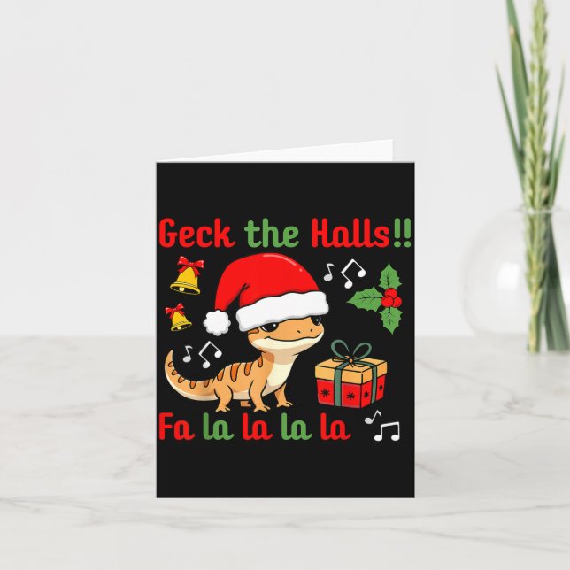 Geck The Halls Leopard Gecko Christmas Pun Pet Own Kort (Framsida)