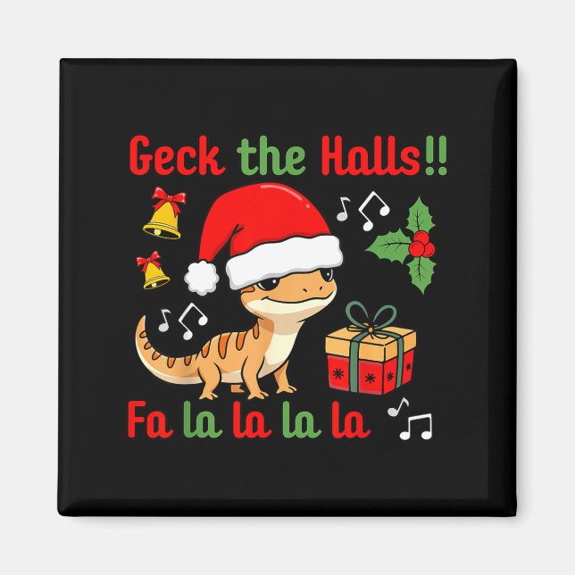 Geck The Halls Leopard Gecko Christmas Pun Pet Own Magnet (Framsidan)