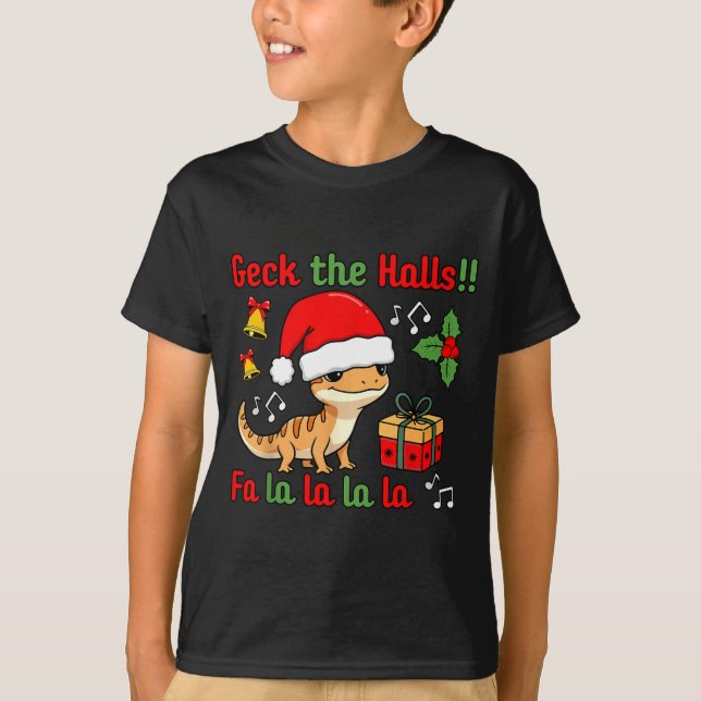 Geck The Halls Leopard Gecko Christmas Pun Pet Own T Shirt (Framsida)