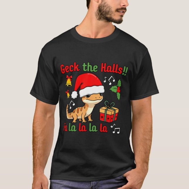 Geck The Halls Leopard Gecko Christmas Pun Pet Own T Shirt (Framsida)