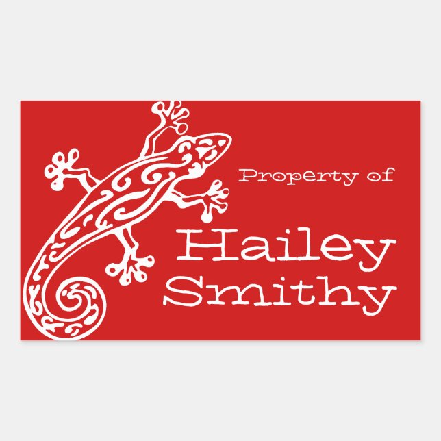 Gecko bok platta namn röd, vit, etikett på etikett (Framsida)