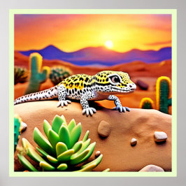 Gecko Desert Sunset Poster