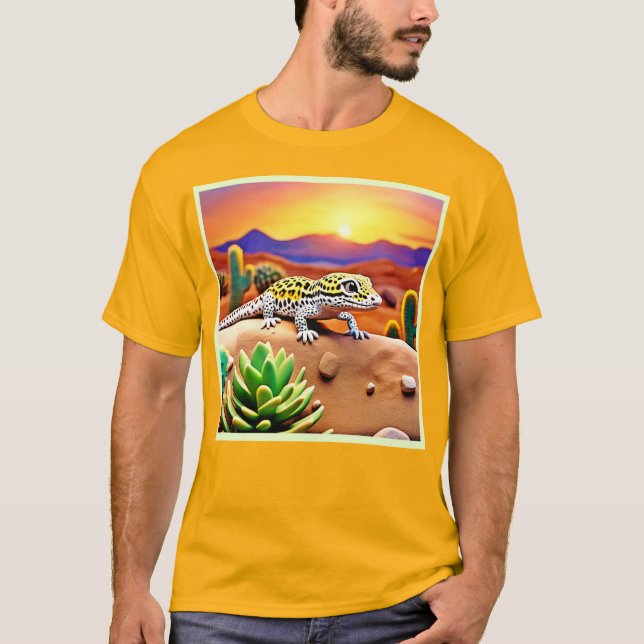 Gecko Desert Sunset T Shirt (Framsida)