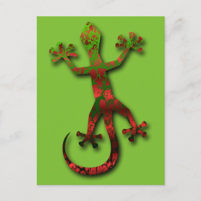 Gecko för Bright Grönt och röd Orange Vykort (Framsida)