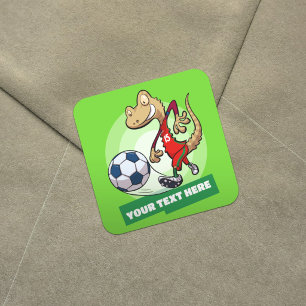 Gecko fotbollsspelare Karaktär Lägg till din textd Fyrkantigt Klistermärke