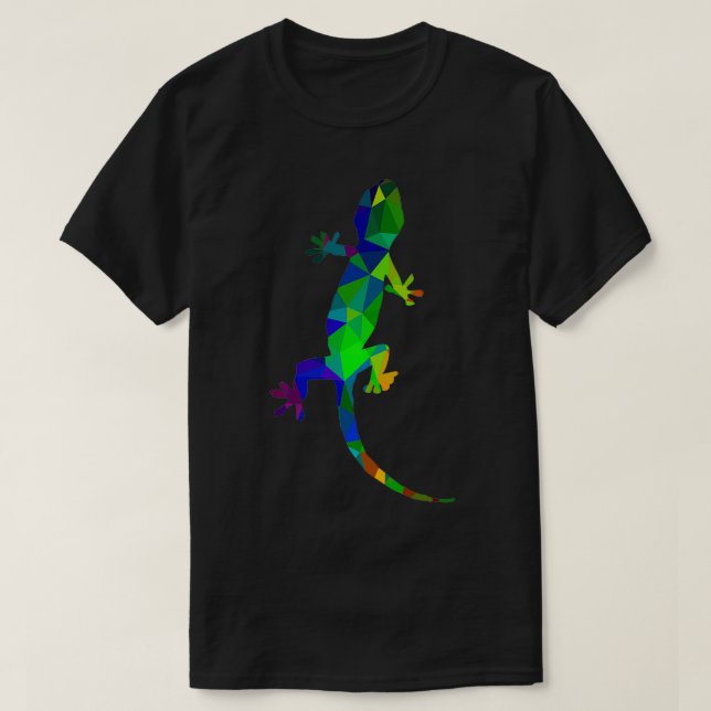 Gecko grönt blue gjord av polygoner t shirt (Design framsida)