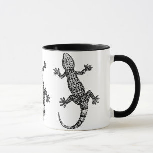 GECKO LIZARD ILLUSTRATION IN BLACK AND WHITE MUGG