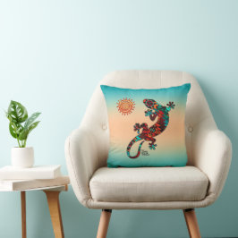 Gecko Lizard och Sol Dekorativ kudde