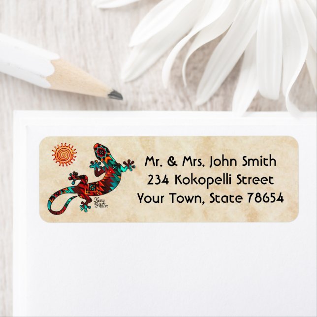 Gecko Lizard och Sol-etikett Returadress Etikett (Insitu)