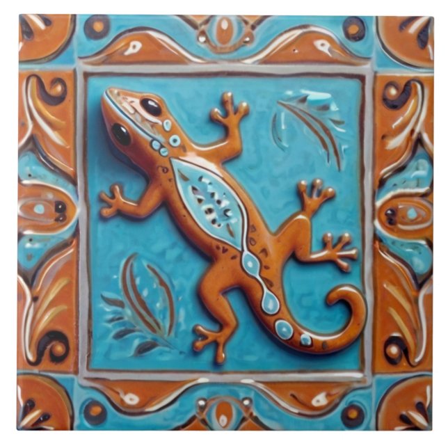 Gecko Lizard Southwest Native Tribal Southwest Kakelplatta (Framsidan)