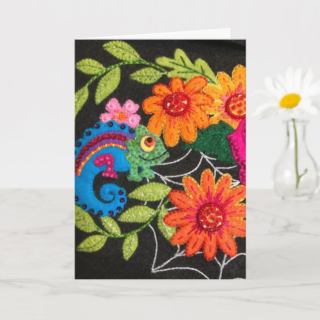 Gecko Lizard Stitched Felt Beads Sequins Kort (Liten växt)