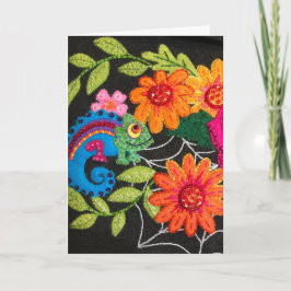 Gecko Lizard Stitched Felt Birthday Kort