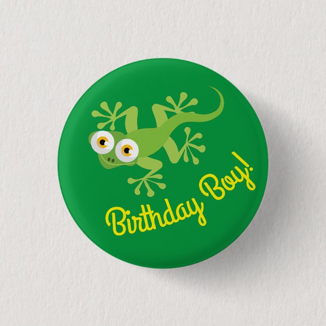 Gecko Lizards Birthday Boy Party Cute Kids Knapp (Framsida)
