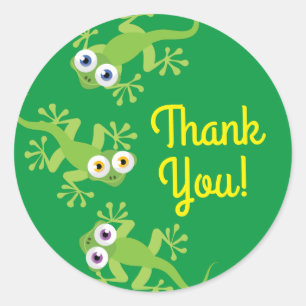 Gecko Lizards Födelsedagsfest Cute Kids Tack Runt Klistermärke