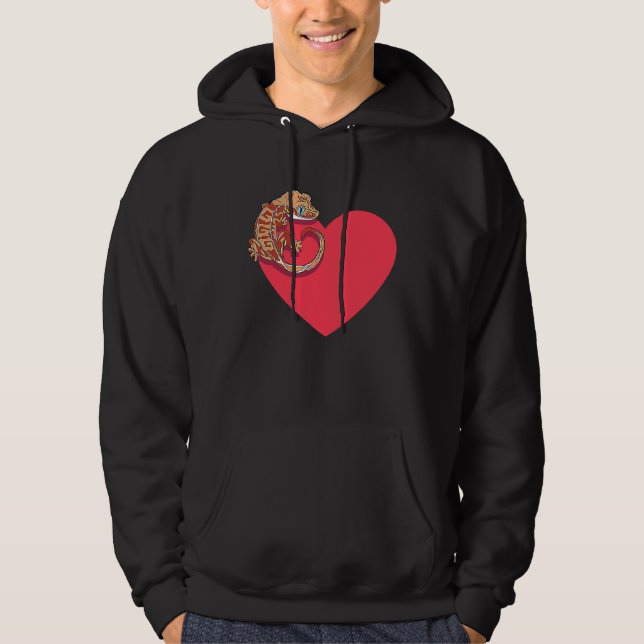 Gecko Love Crested Gecko Lover Gecko Heart Cute Cr Hoodie (Framsida)
