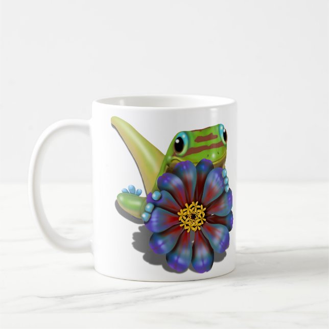 Gecko med Zinnia Flower Kaffemugg (Vänster)