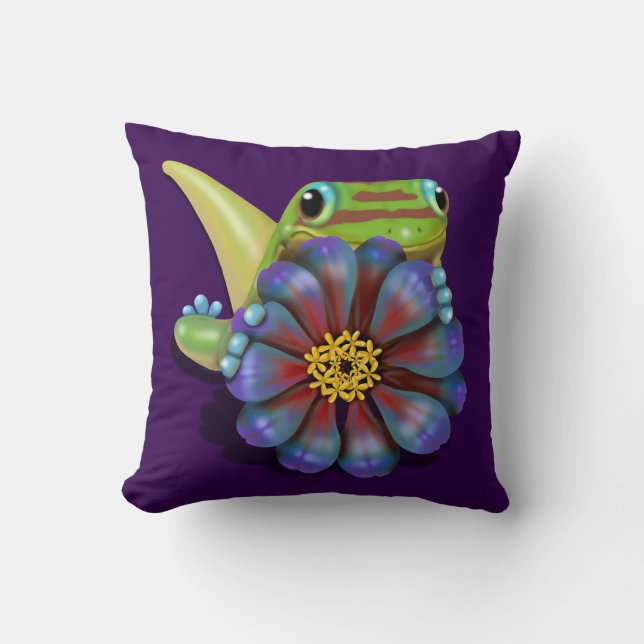 Gecko med Zinnia Flower Kudde (Framsida)