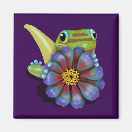 Gecko med Zinnia Flower Magnet