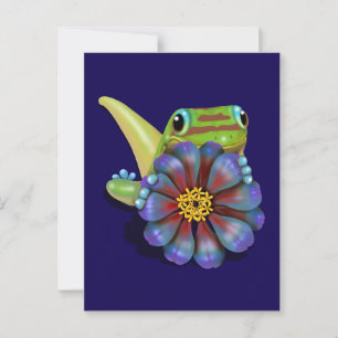 Gecko med Zinnia Flower Vykort