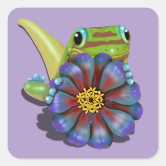 Gecko med Zinnia Fyrkantigt Klistermärke