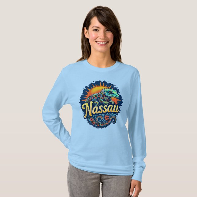 Gecko Nassau Bahamas Karibien T Shirt (Hel framsida)
