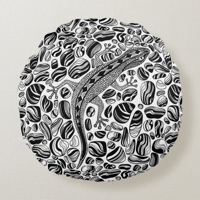 Gecko och småstarna rund kudde (Framsidan)