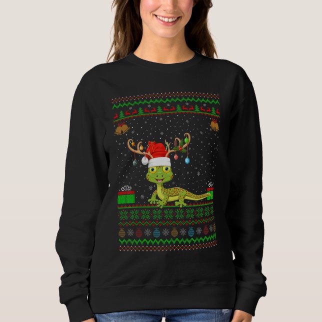Gecko Reindeer Santa Hat Matching Ugly Gecko Chri T Shirt (Framsida)