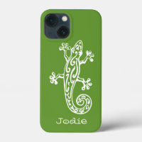 Gecko reptile vit & grönt namn iphone case