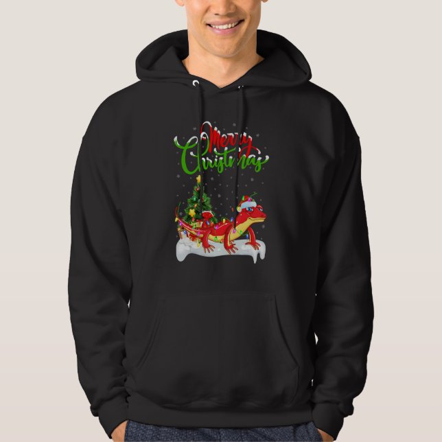 Gecko   Xmas Decorations Santa Gecko Christmas Hoodie (Framsida)