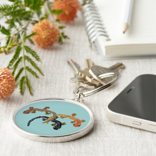 Geckodans Keychain Rund Silverfärgad Nyckelring