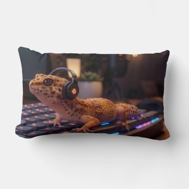 GeckoDev // Cyberpunk Programmer Ländryggskudde  Lumbarkudde (Framsida)