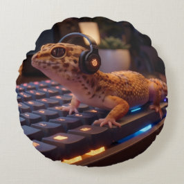 GeckoDev // Cyberpunk Programmer Ländryggskudde Rund Kudde