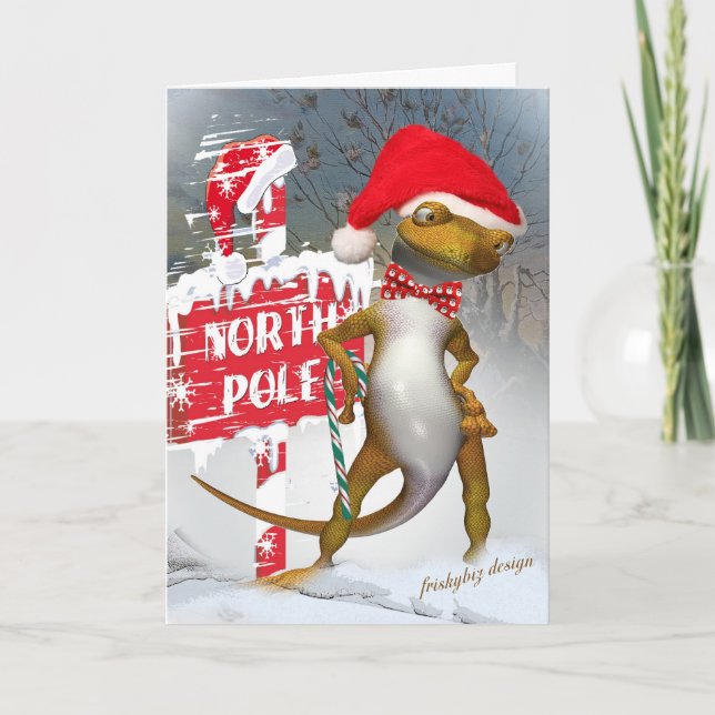 Geckoen besöker nordpolenkort helgkort (Framsida)