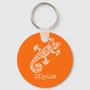 Geckoreptilvit & orange namngiven keychain nyckelring
