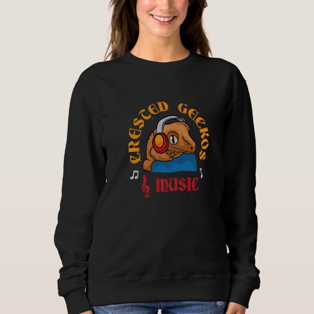 Geckos and Music Notes Musician Cute Crested Gecko T Shirt (Framsida)