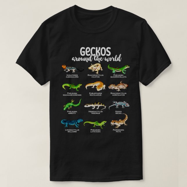 Geckos värld runt Types Geckos T Shirt (Design framsida)