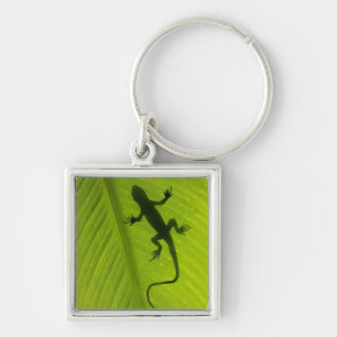 GeckoSilhouette Fyrkantig Silverfärgad Nyckelring