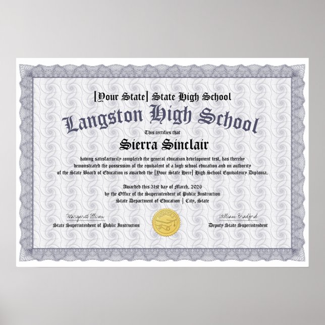 GED General High School Equivalency Diploma Copy Poster (Framsidan)