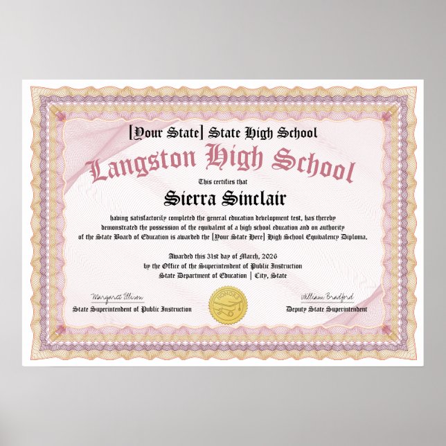 GED General High School Equivalency Diploma Copy Poster (Framsidan)