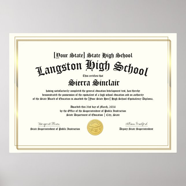 GED General High School Equivalency Diploma Copy Poster (Framsidan)