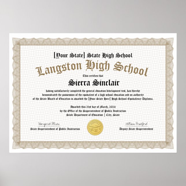 GED General High School Equivalency Diploma Copy Poster (Framsidan)