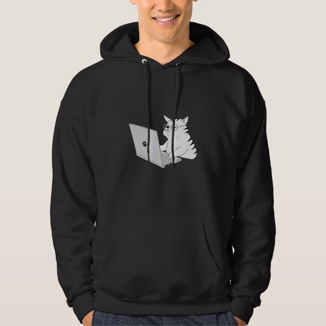 Geek Cat som arbetar hemma Hoodie (Framsida)