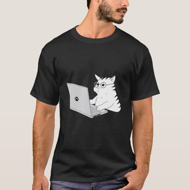 Geek Cat som arbetar hemma T Shirt (Framsida)