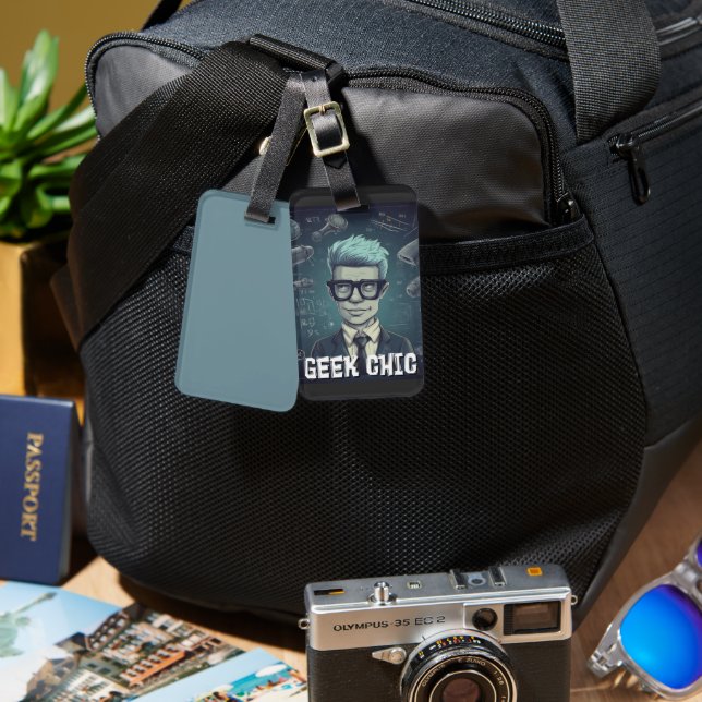 Geek Chic AI Generated- Funny Sarcastic Nerdy Geek Bagagebricka (Fram & Baksida)